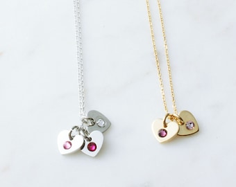 Tiny Birthstone Heart Necklace, Danity Custom Personalized Heart Necklace, Gift for mom, Birthstone Gift, Birthday Gift, Gift idea -2414