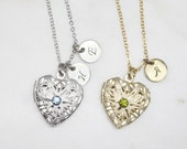 Customized Birthstone Heart Locket Personalized Heart Necklace Initial Locket Gift for mom Bridesmaid gift Gift idea -S2293-2