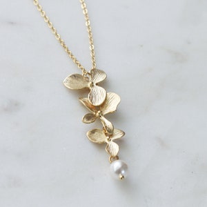Set di collana di perle e orchidee – Gioielli per damigelle d'onore, regalo di nozze immagine 4