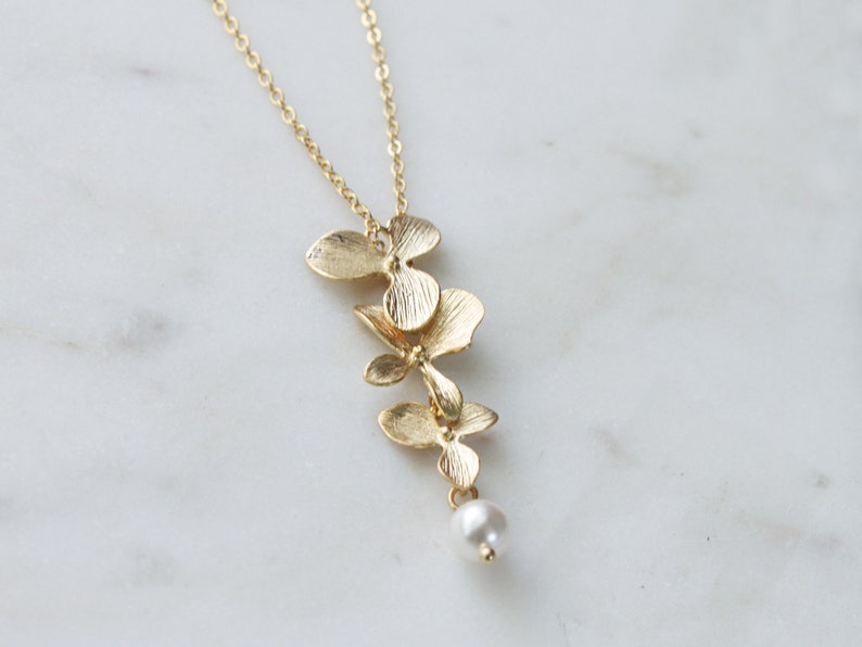 Set di collana di perle e orchidee – Gioielli per damigelle d'onore, regalo di nozze immagine 4