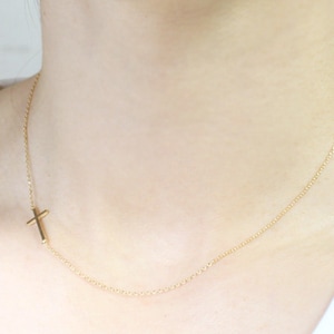 Sideways Cross Necklace, Off Centered Horizontal Cross Necklace, Side Cross Necklace, Gift for mom, Gift for Friend, Gift idea -S2268
