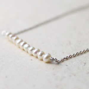 Tiny freshwater pearl bar necklace- modern minimalist pear jewelry, Gift for mom, Wedding Gift, Bridesmaid gift, Gift idea- S2319-1