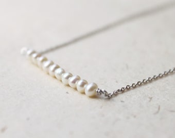 Tiny freshwater pearl bar necklace- modern minimalist pear jewelry, Gift for mom, Wedding Gift, Bridesmaid gift, Gift idea- S2319-1