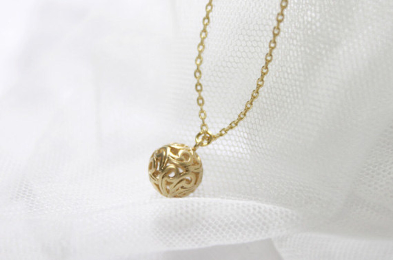 Filigree Gold Ball Necklace Gold Filigree ball pendant Etsy