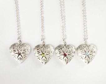 Filigree Birthstone Heart Locket Necklace – Personalized Gift