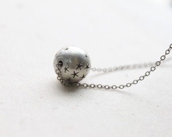 Vintage style silver ball necklace, Star Ball Necklace, Simple Silver star Ball necklace, Silver Ball Pendant,  Best friend gift -2139