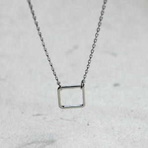 Simple Modern jewelry, Silver square ring necklace, Geometric Square Necklace, Gift for mom, Gift for Friend, Wedding Gift, Gift idea -2316