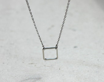 Simple Modern jewelry, Silver square ring necklace, Geometric Square Necklace, Gift for mom, Gift for Friend, Wedding Gift, Gift idea -2316