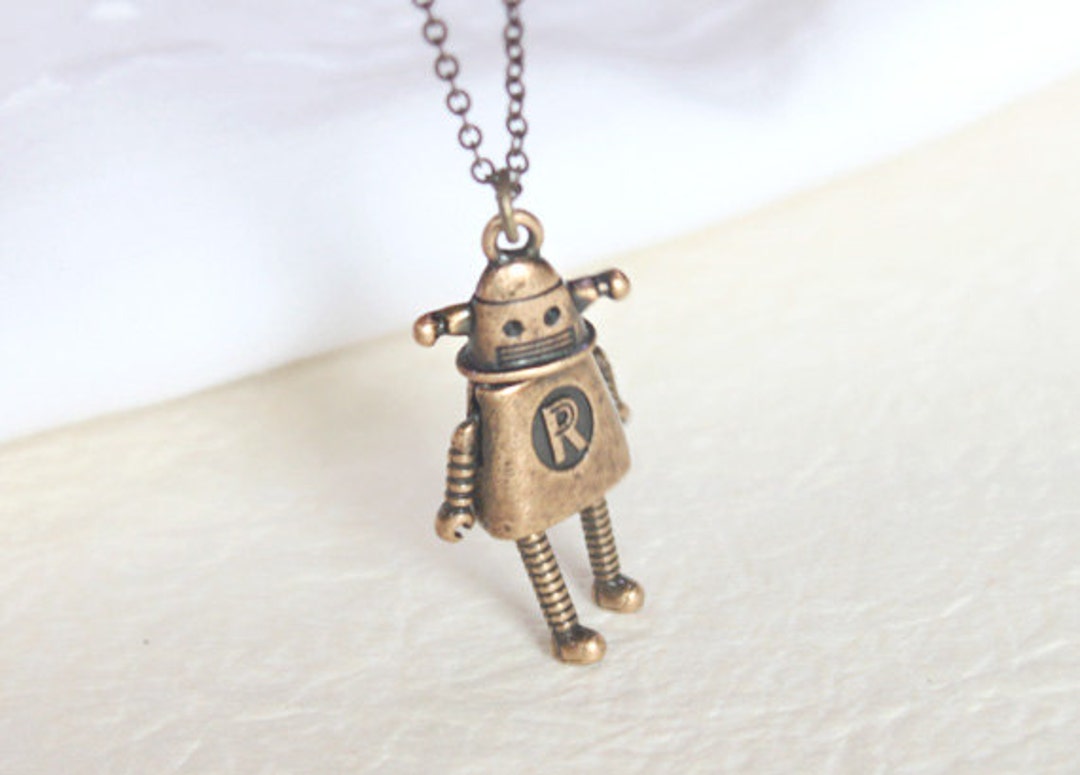 Vintage Style Robot Necklace, God Robot Pendant, Gift for
