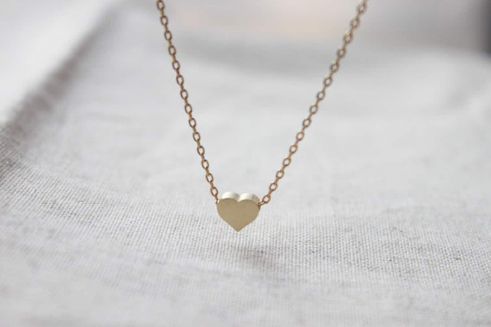 Cute Tiny Gold Heart Charm Necklace Simple Heart Pnedant Etsy