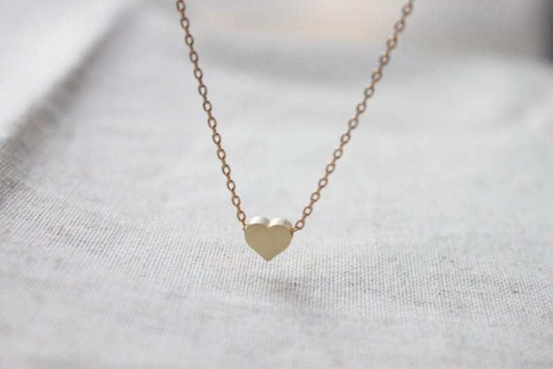Cute Tiny Gold Heart Charm Necklace Simple Heart Pnedant Etsy