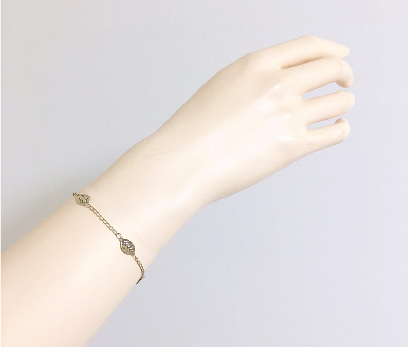 Simple leaf bracelet, Delicate Leaf Chain Bracelet, Layering Bracelet, Gift for mom, Gift for Friend, Wedding Gift, Gift idea S3104 image 9