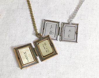 Personalized Vintage style rectangle Locket, Custom Book Locket necklace, Gift for mom, Gift for Friend, Wedding Gift, Gift idea - S2340-3