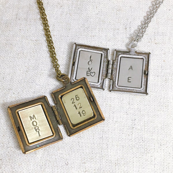 Personalized Vintage style rectangle Locket, Custom Book Locket necklace, Gift for mom, Gift for Friend, Wedding Gift, Gift idea - S2340-3