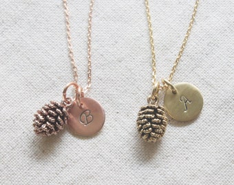 Personalized Pinecone Necklace, Custom Initial coin Necklace, Mini Pinecone, Mini Pinecone, Gift for mom, Gift for Friend, Gift idea-S2380-3