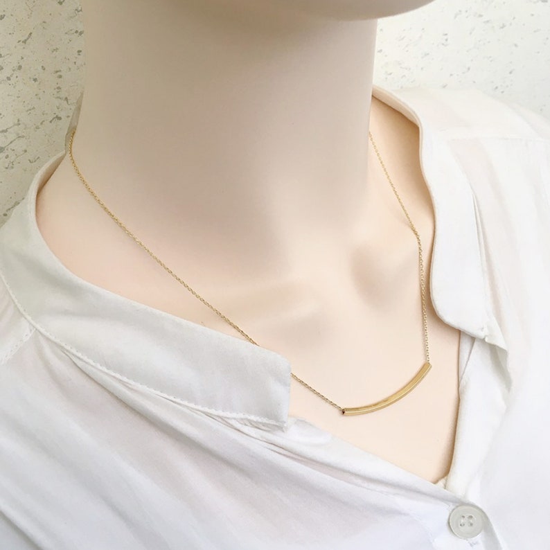 Simple square Tube Necklace, Curved Tube Layered Necklace, Layering Necklace, Gift for mom, Gift for Friend, Wedding Gift, Gift idea S2125 image 8