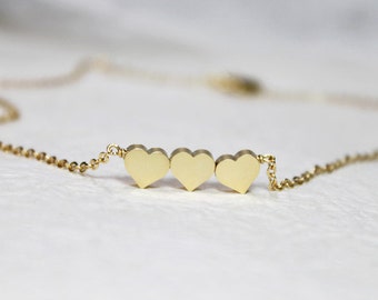 Cute Gold three Hearts  Necklace, Simple triple hearts pendant, Trio Hearts, Gift for mom, Gift for Friend, Wedding Gift, Gift idea -2005