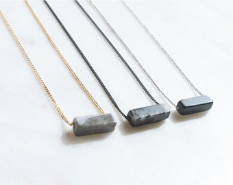 Simple square stone Necklace,  Black Jade Gemstone Bar Necklace, Dainty stone bar Necklace, Gift idea, Mothers day Gift, Gift for her -2257