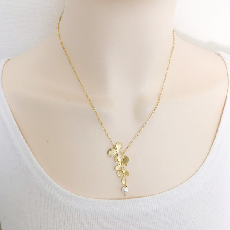 Set di collana di perle e orchidee – Gioielli per damigelle d'onore, regalo di nozze immagine 9