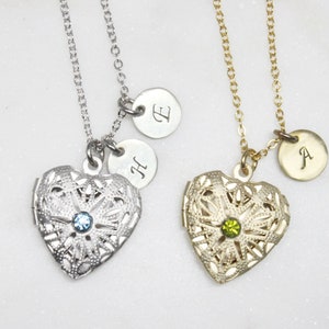 Médaillon de cœur de pierre de naissance personnalisé / Collier de cœur personnalisé / Médaillon initial / Cadeau pour maman / Cadeau de demoiselle d’honneur / Idée cadeau -S2293-2