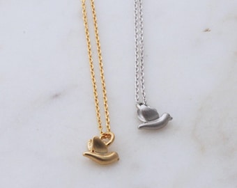 Tiny Bird Pendant Necklace, White Gold Plated Charm