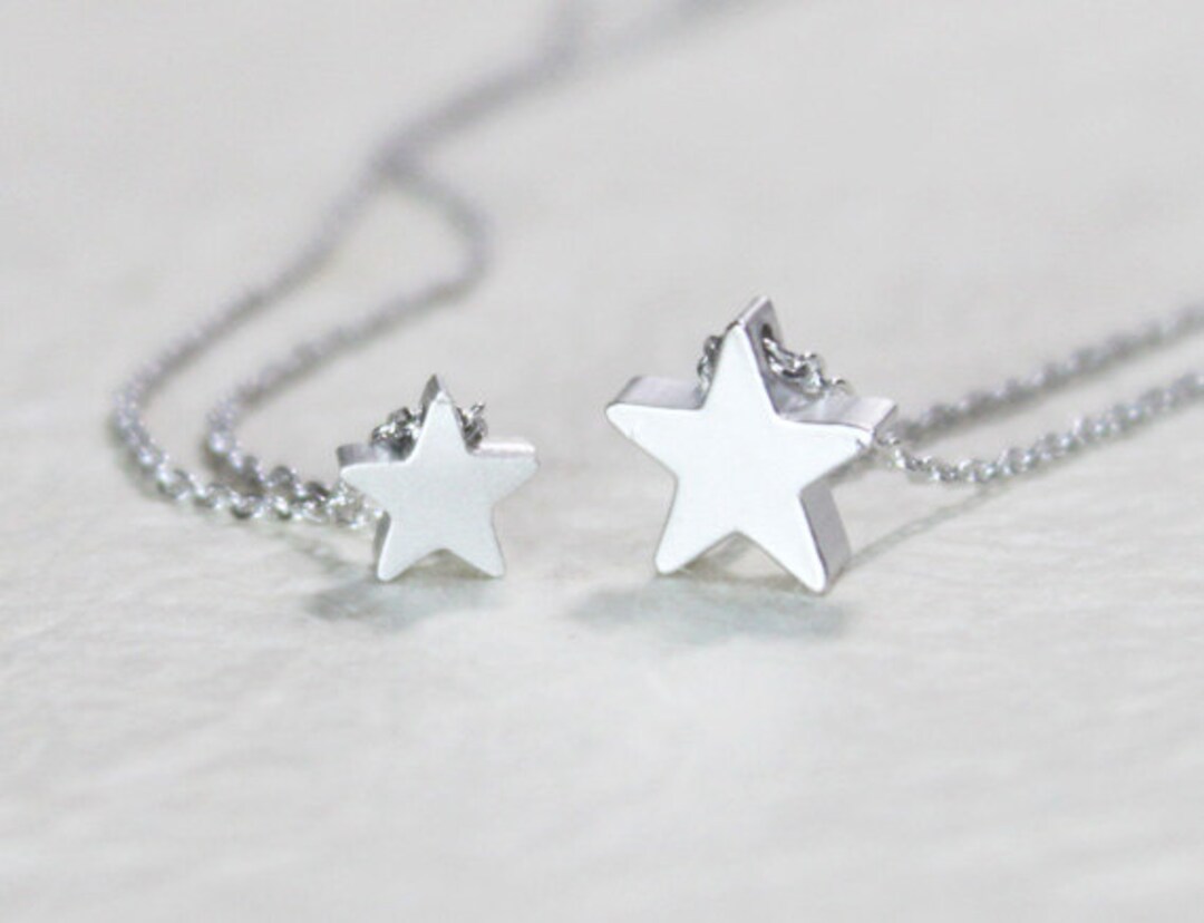 Silver Star Double Layering Necklace, Twin Stars Layered