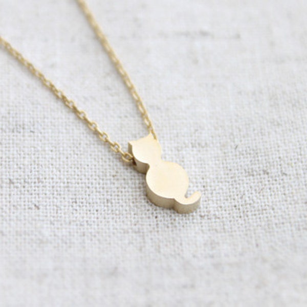 Cute gold Cat  Necklace, Simple cat pendant, Animal Cat necklace, Gift for mom, Gift for Friend, Wedding Gift, Gift idea - S2064-2