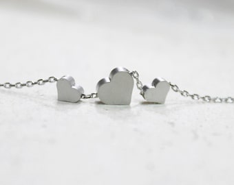 Three Hearts Necklace, Triple Trio Hearts Pendnt, Gift for mom - S2315-1