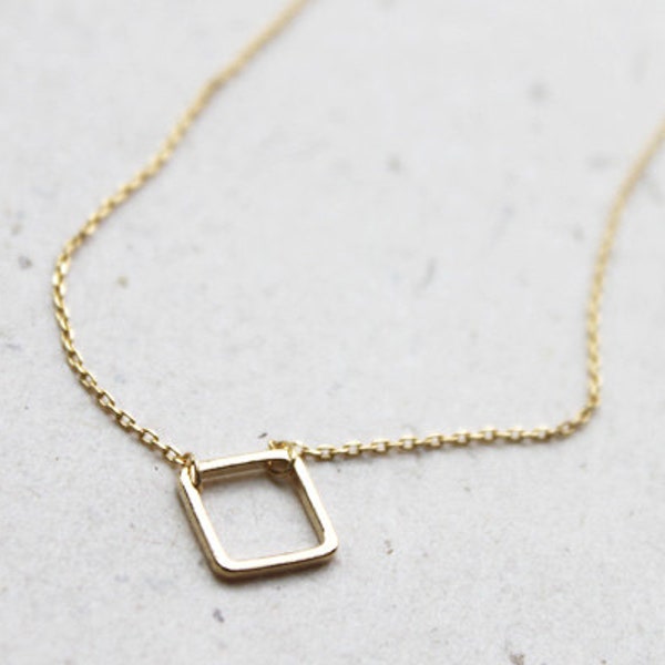 Simple Modern jewelry - Gold square ring necklace, Open Square necklace, Gift for mom, Gift for Friend, Wedding Gift, Gift idea - 2316-2