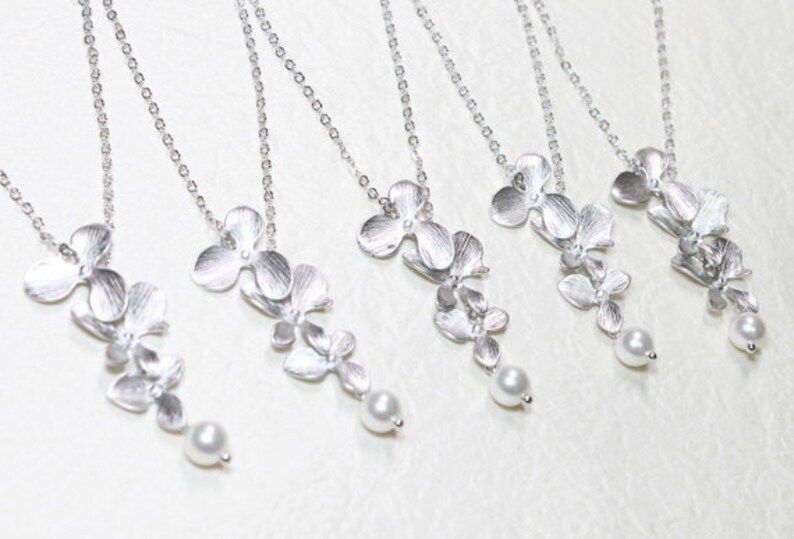 Set di collana di perle e orchidee – Gioielli per damigelle d'onore, regalo di nozze immagine 2