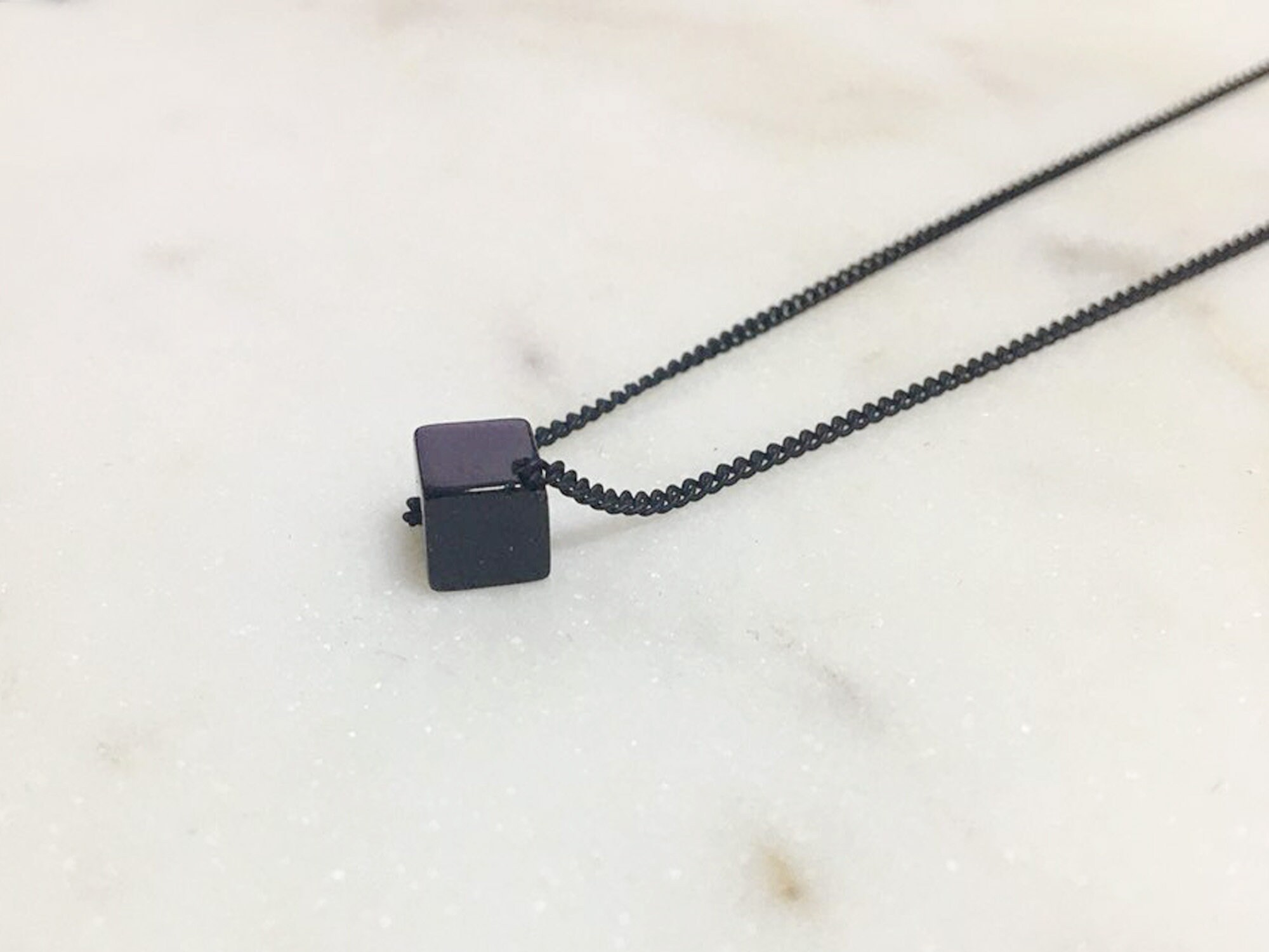 Black Onyx Cube Necklace: Silver/gold Color Chain, Dainty Gemstone 