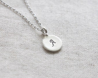 Personalized Tiny Initial Necklac, Sterling silver letter Necklace, Initial coin disc silver necklace, Gift for mom, Bridesmaid Gift - S2385