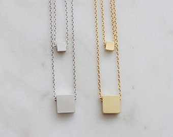 Initial Square double layering Necklace, Custom Square Double Layered Necklace, Gift for mom, Gift for Friend, Wedding Gift, Gift idea -2084