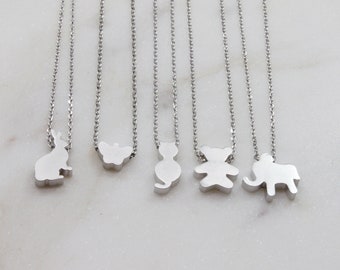 Cute tiny Animal charm Necklace / Simple Initial Rabbit / Butterfly/ Cat / Teddy Bear / Elephant necklace / Gift idea -S2109-1