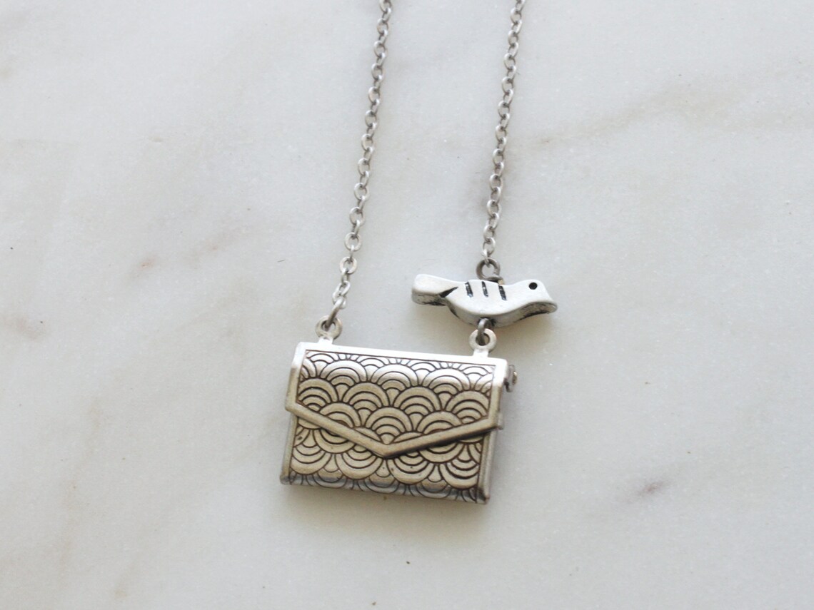 Vintage style message envelope Necklace Silver Envelope Etsy