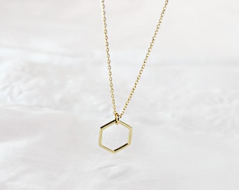 Collier superposé Hexagone en or simple, Collier Geometirc, Pendentif Hexagon ouvert, Collier Hexagon simple, Idée cadeau, Cadeau pour maman -2354