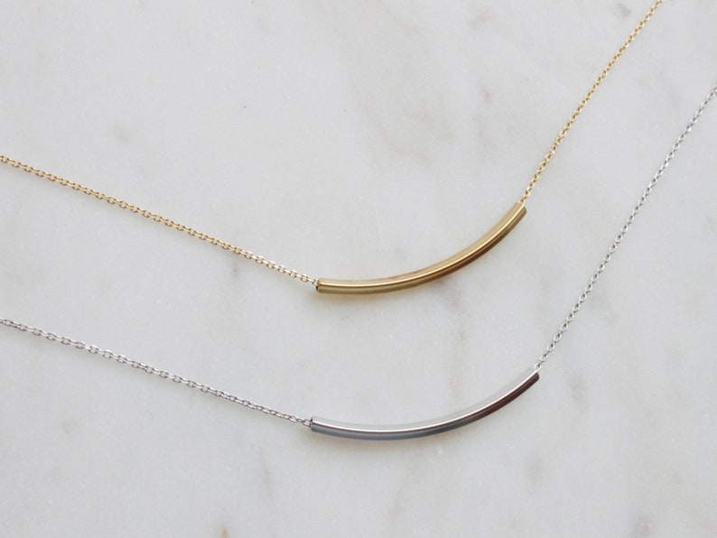 Simple square Tube Necklace, Curved Tube Layered Necklace, Layering Necklace, Gift for mom, Gift for Friend, Wedding Gift, Gift idea S2125 image 5
