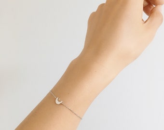 Tiny Crescent Moon Bracelet: Simple crecent moon charm, Delicate Celestial Jewelry