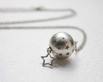 Vintage style cute star with silver ball necklace, Star Ball Long chain necklace, Gift for Friend, Wedding Gift, Gift idea  -2139