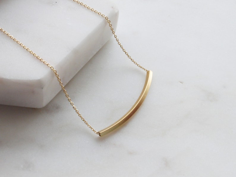 Simple square Tube Necklace, Curved Tube Layered Necklace, Layering Necklace, Gift for mom, Gift for Friend, Wedding Gift, Gift idea S2125 image 1