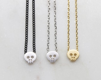 Dainty Skull Necklace, Layering Skeleton Pendant, Halloween Gift -2200