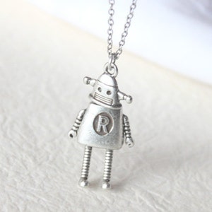 Collar robot de estilo vintage, colgante Robot plateado, regalo para amigo, idea de regalo - S2351-1