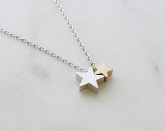 Cute Two Star charm Necklace, Twin Stars Pendant, Simple star necklace, Gift for mom, Gift for Friend, Wedding Gift, Gift idea - S2206