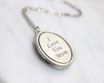 Personalized Vintage Style Oval Locket Necklace: Engraved Sterling Silver, Message Pendant