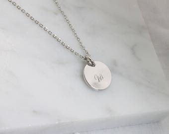 Personalized initial silver coin disc Necklace, Custom Initial coin pendant, Gift for mom, Gift for Friend, Wedding Gift, Gift idea -S2375