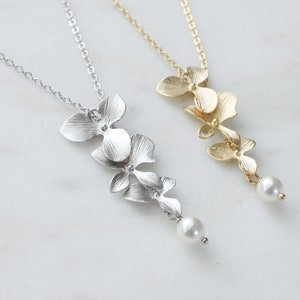 Set di collana di perle e orchidee – Gioielli per damigelle d'onore, regalo di nozze immagine 7