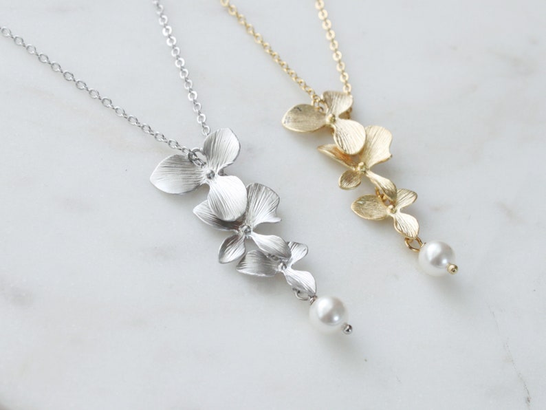 Set di collana di perle e orchidee – Gioielli per damigelle d'onore, regalo di nozze immagine 7