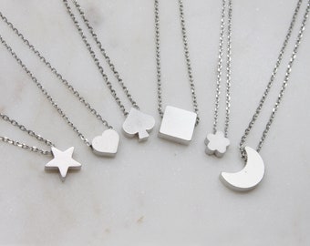 Cute tiny Geometric charm Necklace / Simple Initial Star / Heart / Spade / Square / Floral / Crescent necklace / Gift idea -S2109-1