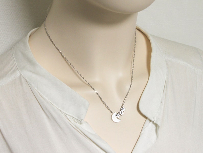 Personalized Simple Crescent Star Necklace, Custom Moon Star Necklace, Crescent Initial Star, Gift for mom, Gift for Friend, Gift idea 2032 image 9