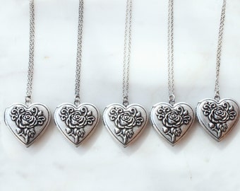 Bridesmaid Gift Set- Set of 3, 4, 5 Personalized initial Heart Locket Necklace, Wedding Gift, Friend Gift, Bridesmaid Gift, Gift idea